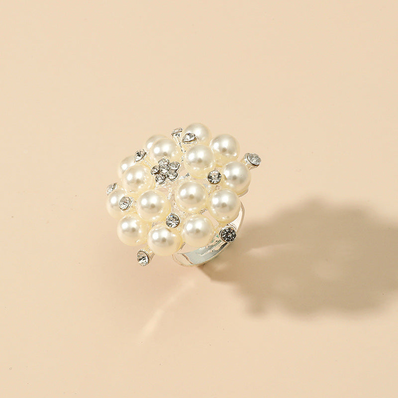 Flower Faux Pearl Ring | Open-ended Adjustable