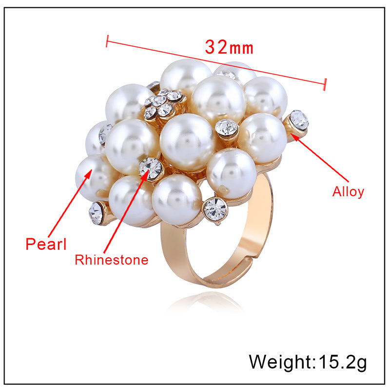 Flower Faux Pearl Ring | Open-ended Adjustable