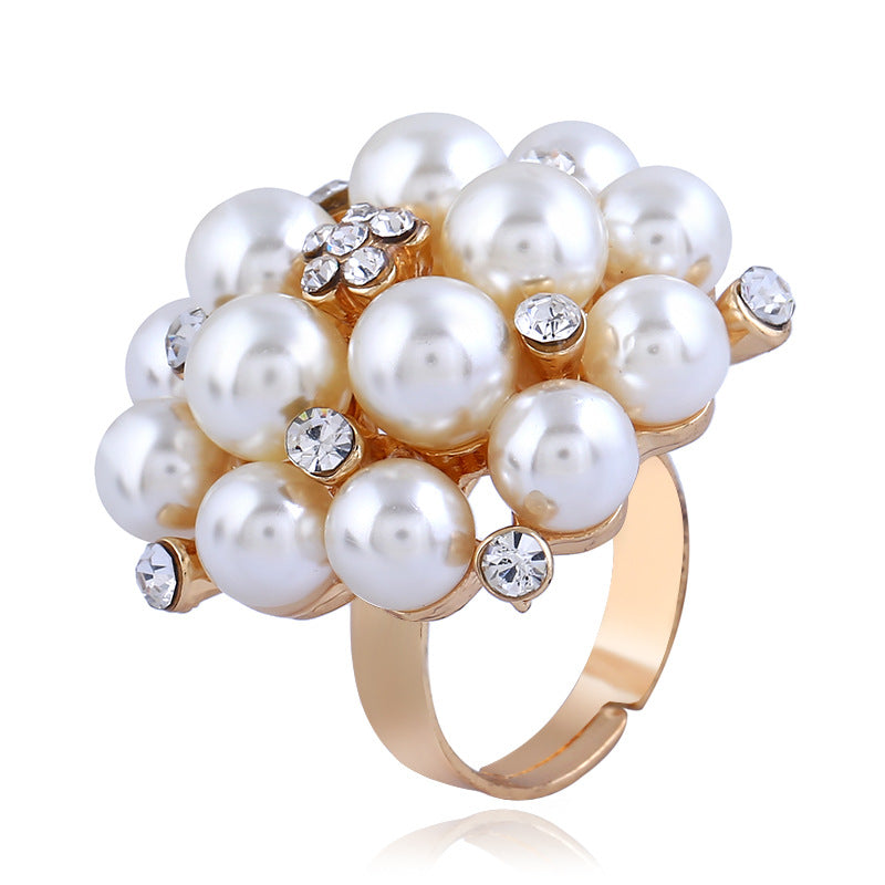 Flower Faux Pearl Ring | Open-ended Adjustable