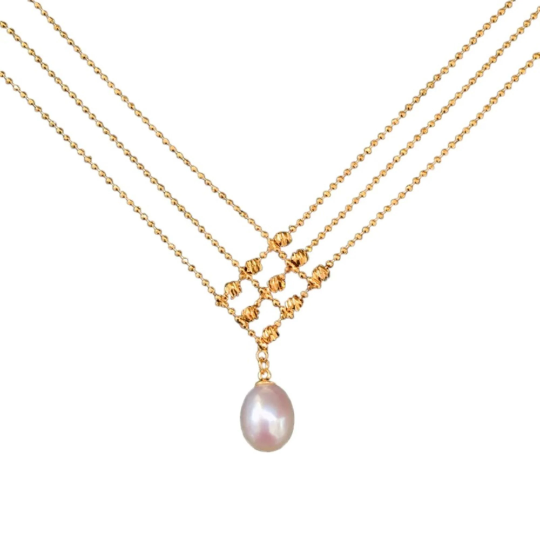 Gold Pattern Chain Necklace with Freshwater Pearl