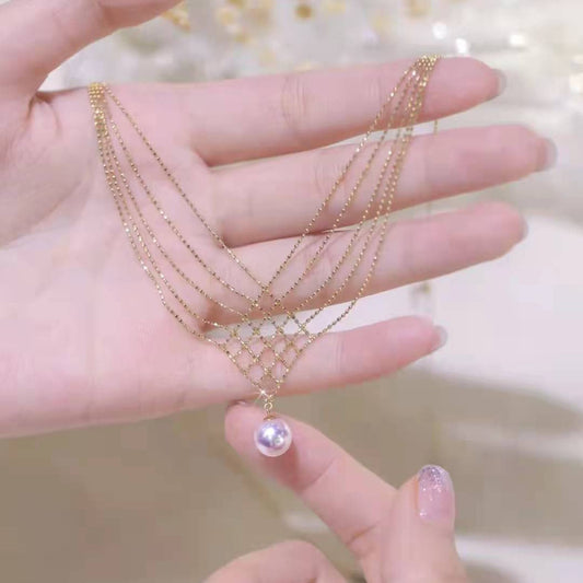 Gold Lace Chain Necklace | 12mm Pearl Necklace | Layering Necklace