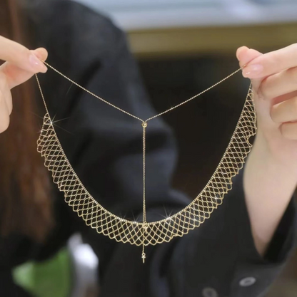 14K Gold Mesh Lace Necklace