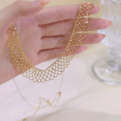 14K Gold Mesh Lace Necklace