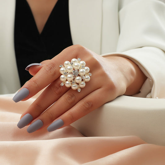 Flower Faux Pearl Ring | Open-ended Adjustable