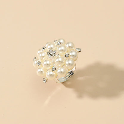 フラワーフェイクパールリング｜オープンエンド調節可能