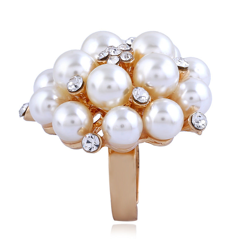 Flower Faux Pearl Ring | Open-ended Adjustable