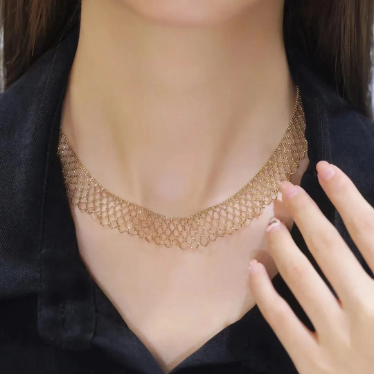 14K Gold Mesh Lace Necklace