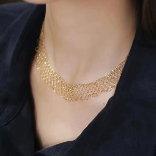 14K Gold Mesh Lace Necklace