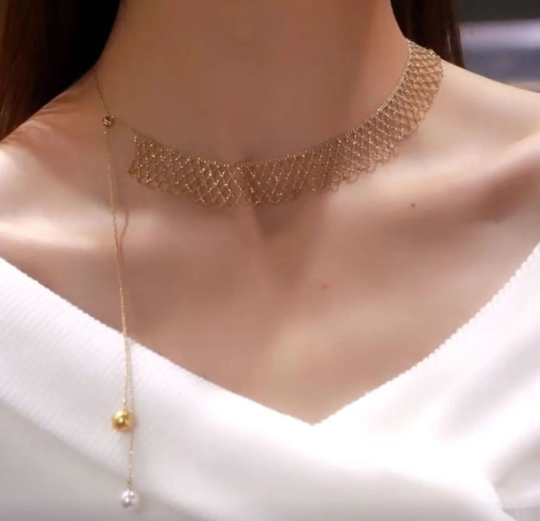 Gold Mesh Chain Choker Necklace
