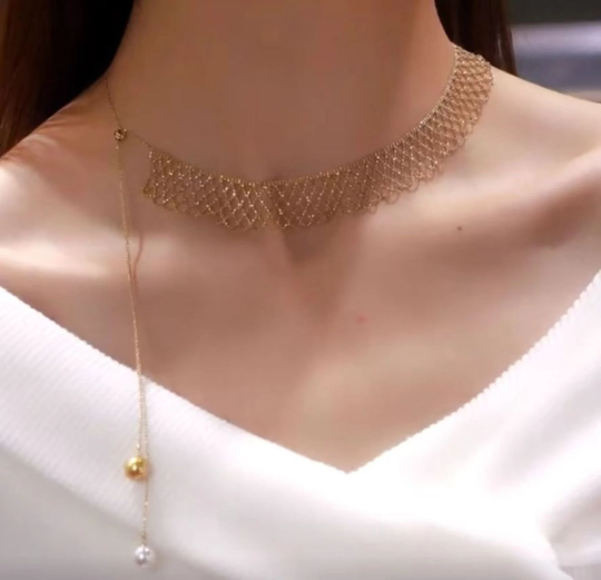 14K Gold Mesh Lace Necklace