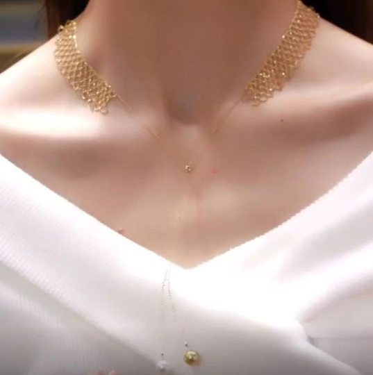 14K Gold Mesh Lace Necklace