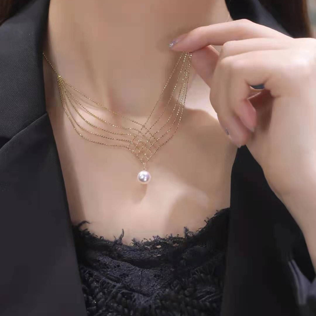 Gold Lace Chain Necklace | 12mm Pearl Necklace | Layering Necklace