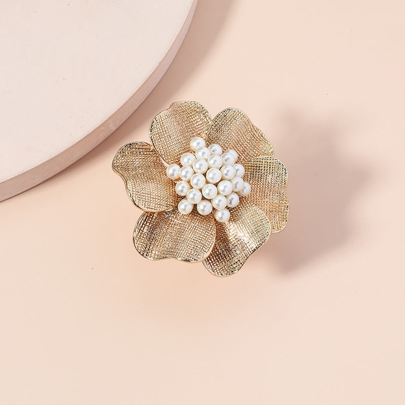 Gold Flower Pearl Ring | Adjustable Ring