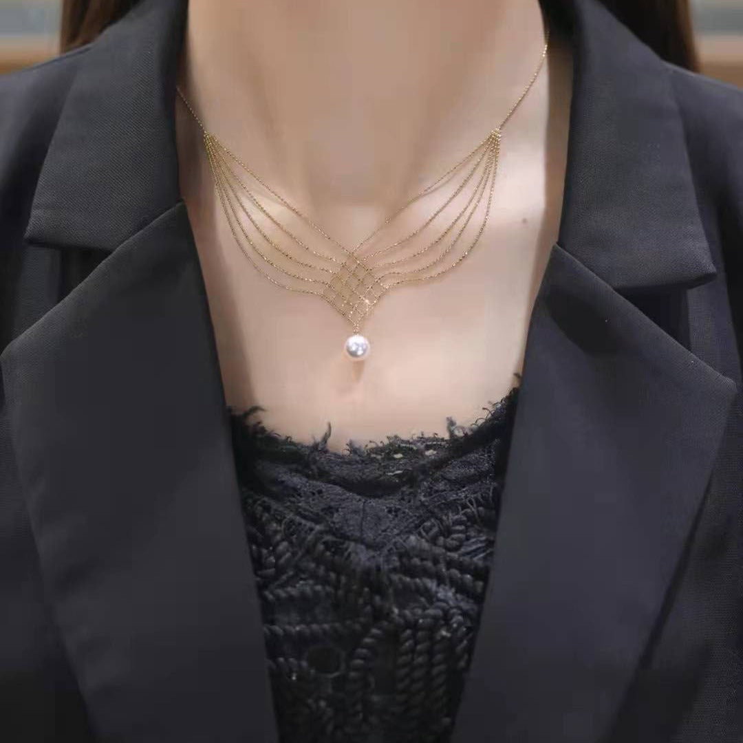 Gold Lace Chain Necklace | 12mm Pearl Necklace | Layering Necklace