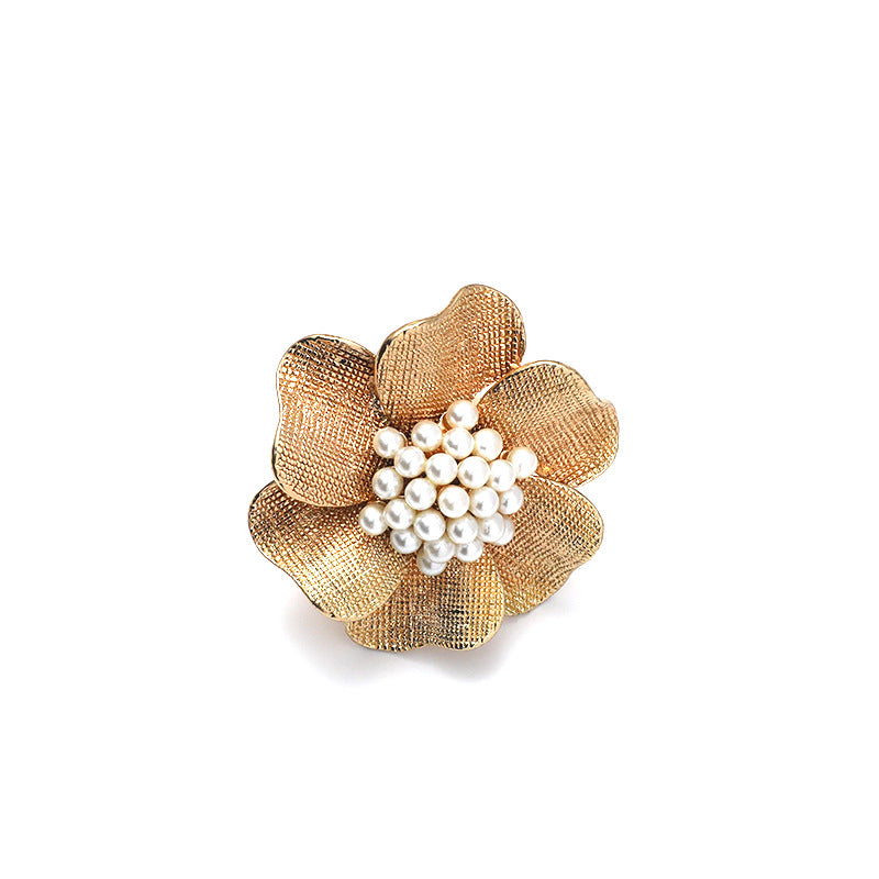 Gold Flower Pearl Ring | Adjustable Ring