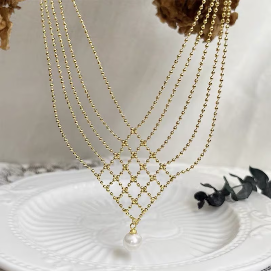 Gold Lace Chain Necklace | 12mm Pearl Necklace | Layering Necklace