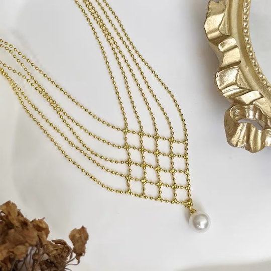 Gold Lace Chain Necklace | 12mm Pearl Necklace | Layering Necklace