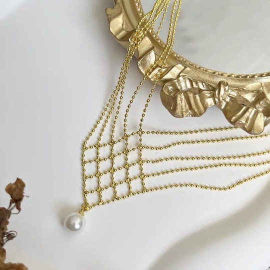 Gold Lace Chain Necklace | 12mm Pearl Necklace | Layering Necklace