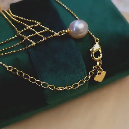 淡水パール付きゴールドパターンチェーンネックレス